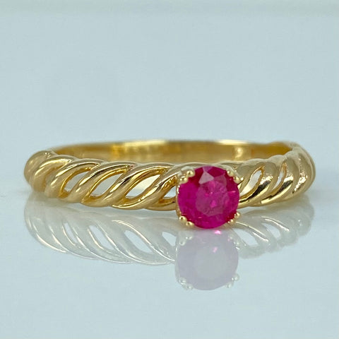 Anillo Solitario Circon Fuscia Oro amarillo / Talla 7 1/2 / 2,25 Gr