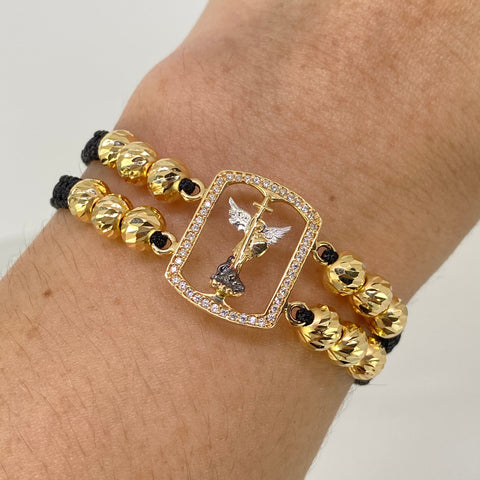 Pulsera tejida Herraje San Miguel Arcangel BD 6mm 12uni Hilo Negro Oro amarillo Oro Blanco 18k 3,65 Gr *