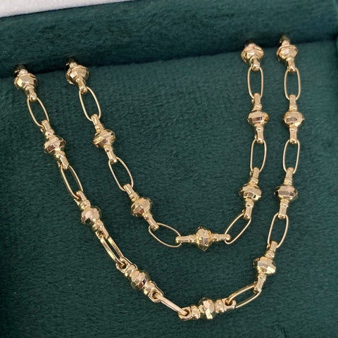 Cadena Rustica Eslabones Bola Diamantada Oro amarillo 18k 13,35 Gr / 4 mm / 60 Cm