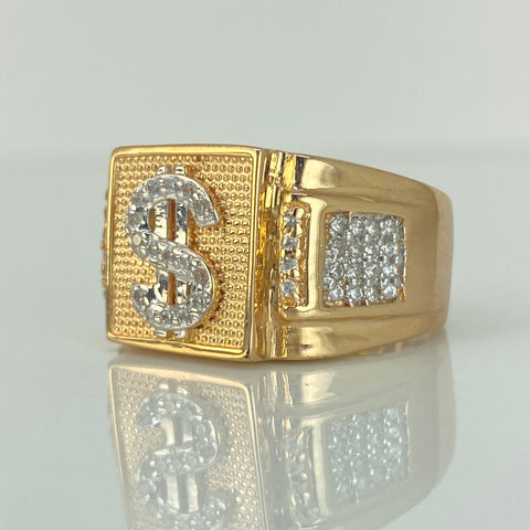 Anillo Signo Dolar Circones Blancos Oro amarillo 18k / Talla 10 1/4 / 7,23 Gr *