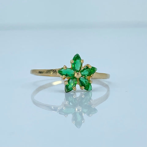 Anillo Flor Circones Verdes Oro amarillo 18k / Talla 6 3/4 / 1 Gr