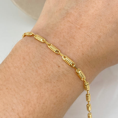 Pulso Rustico Eslabones Diamantados Oro amarillo 18k 2,58 Gr / 3,3 mm / 20,8 Cm †