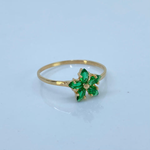 Anillo Flor Circones Verdes Oro amarillo 18k / Talla 6 3/4 / 1 Gr