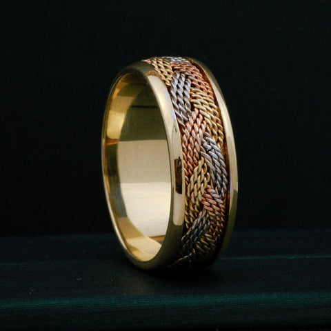 Anillo Argollas Trenzadas POR FABRICACIÓN Tres oros 18k / Talla 7 / 20 Gr *
