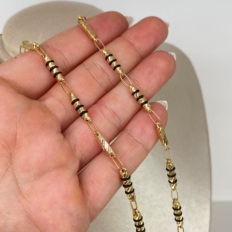 Cadena Rustica Diamantada Cauchos Negros Oro amarillo 18k 13,15 Gr / 3,8 mm / 60 Cm *