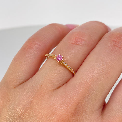 Anillo Solitario Circones Blancos Rosa Oro amarillo / Talla 7 / 1,65 Gr *