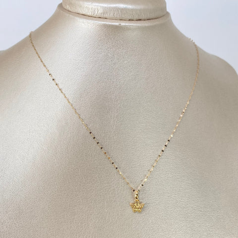 Set Cadena ● Crispeta + Dije Mariposa Oro amarillo 18k 0,6 Gr / 1 mm / 45 Cm †
