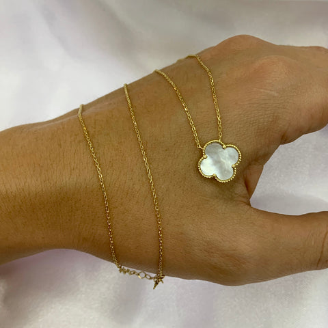 Cadena Italy Rolon + Trebol Blanco Graduable Oro amarillo 18k +3 / 2,78 Gr / 13,5 mm / 45 Cm