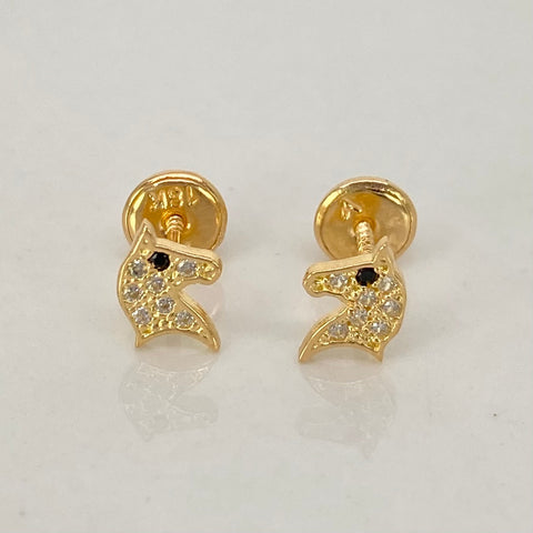Topos Caballo Circones Blancos Negro Oro amarillo 18k 0,85 Gr / 5,1 mm  *