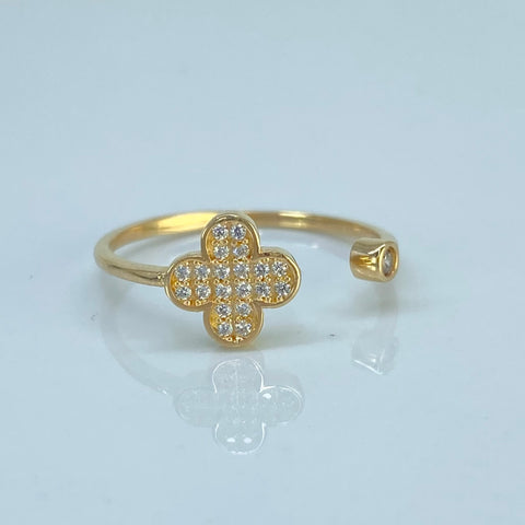 Anillo Flor Punto Circones Blancos Oro amarillo 18k / Talla 8 1/4 / 1,61 Gr