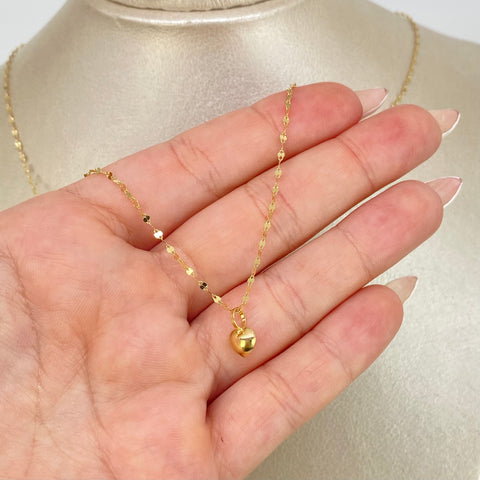 Set Cadena ● Flor Espejo Crispeta + Dije Corazon Oro amarillo 18k 1,19 Gr / 1,5 mm / 50 Cm *