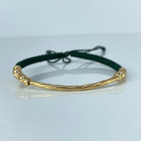 Pulsera tejida Herraje Entochado / BD 6uni 4mm / BL 4uni 4mm / Hilo Verde Oro amarillo 1,11 Gr *