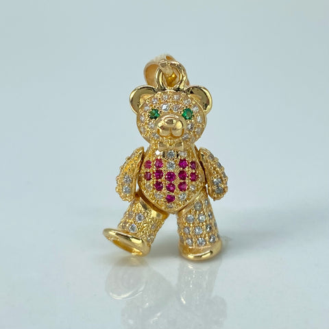 Dije Oso Corazon Articulable Circones Fucsias Blancos Oro amarillo 4,7 Gr / 2,8 Cm †