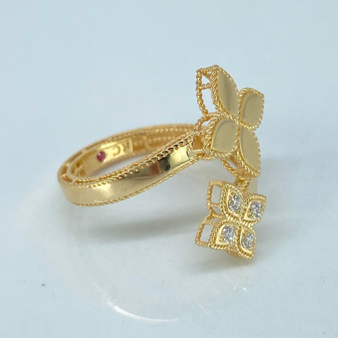 Anillo ● Trebol Circones Blancos Oro amarillo 18k / Talla 7 1/2 / +3 / 2,45 Gr *