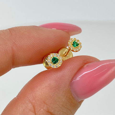 Topos Circulo Circones Blancos Verdes Oro amarillo 18k 0,6 Gr / 5 mm †