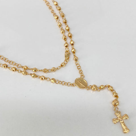 Rosario Virgen Milagrosa / Bolas Diamantadas 4/3mm Oro amarillo 18k 6,85 Gr / 55 Cm *