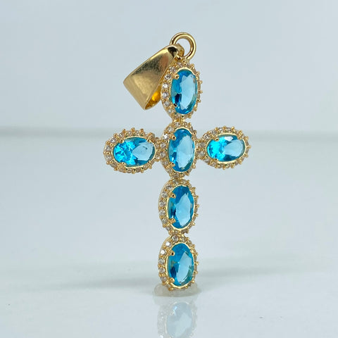 Dije Cruz Circones Azules Oro amarillo 18k 3,48 Gr / 4,3 Cm