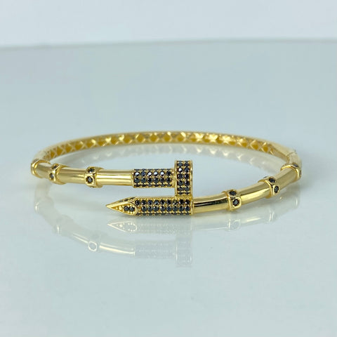 Pulso ● Clavo CT Circones Negros Oro amarillo 18k +3 / 13,1 Gr / 4,5 mm / 19 Cm *