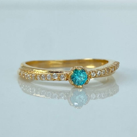 Anillo Solitario Churumbela Circones Blancos Celeste Oro amarillo / Talla 5 3/4 / 2,21 Gr †