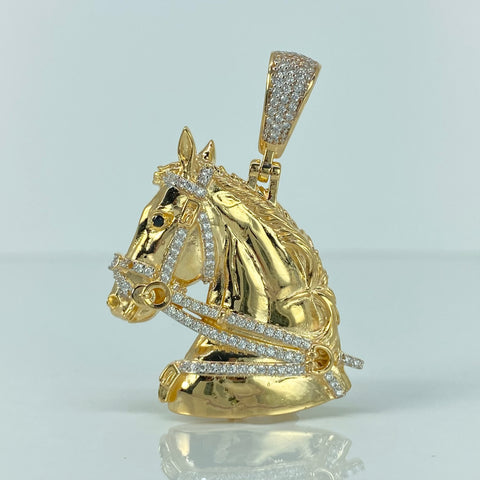 Dije Caballo Circones Blancos Negros Oro amarillo y Oro blanco 18k 13,65 Gr / 4,6 Cm  †