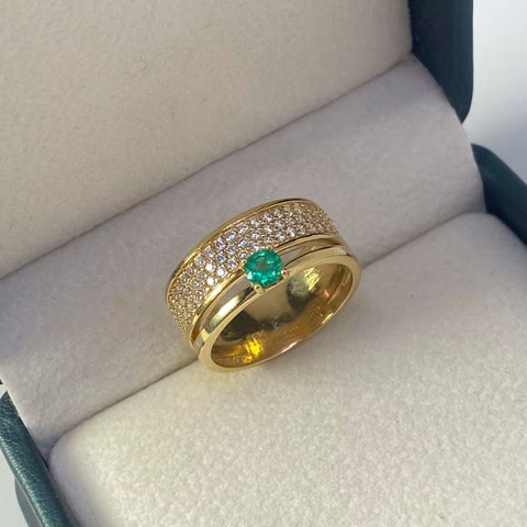 Anillo Argolla Solitario Esmeralda / 20 Pts De Esmeraldas Oro amarillo 18k / Talla 7 1/4 / 7,28 Gr *