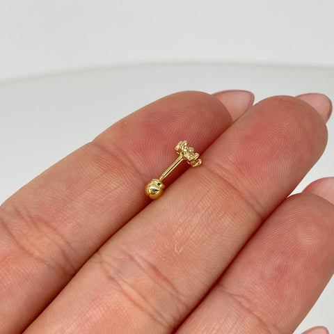 Piercing Flor Circones Blancos / Oro Amarillo 18k (Joya) / 0,41gr / 1.1cm / (Oreja) †