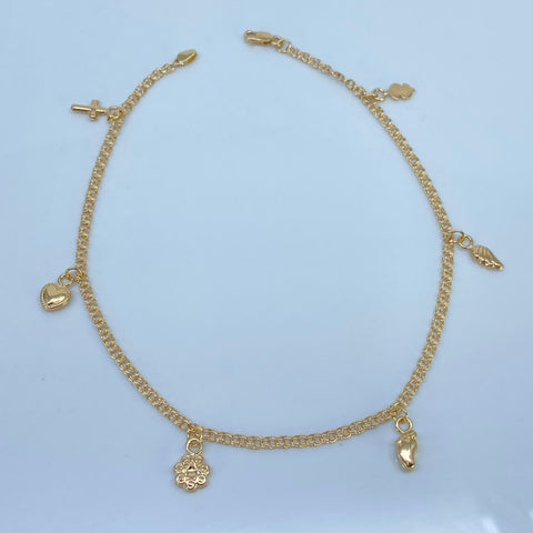 Tobillera Doble Aro Seguido Dijes Peso Oro amarillo 18k 3,48 Gr / 2,2 mm / 25 Cm *