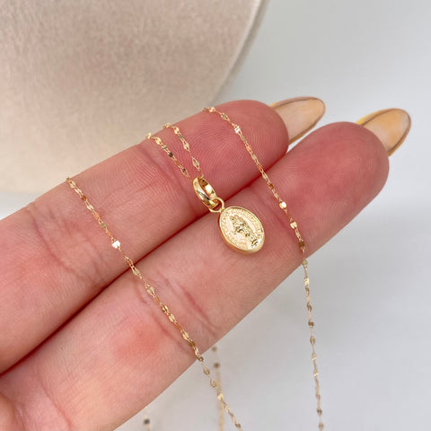 Set Cadena ● Crispeta + Dije Virgen Del Carmen Oro amarillo 18k 0,7 Gr / 1 mm / 50 Cm