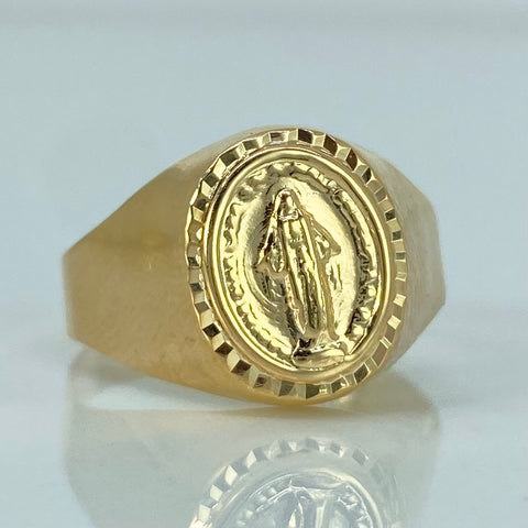 Anillo Sello Virgen Milagrosa Oro amarillo 18k / Talla 7 1/4 / 1,95 Gr *