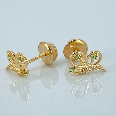 Topos Mariposa Circones Blancos Verdes Oro amarillo 18k 0,7 Gr / 5,5 mm †