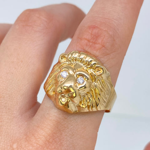 Anillo Cara León Circones Blancos Oro amarillo 18k / Talla 12 3/4 / 4,9 Gr