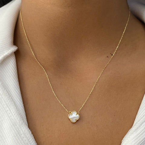 Cadena Italy Rolon + Trebol Blanco Oro amarillo 18k +3 / 2,17 Gr / 46 Cm
