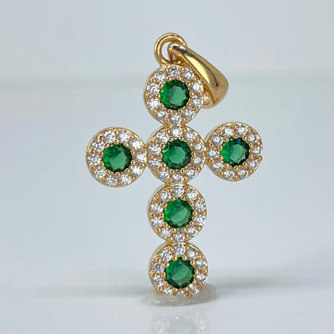 Dije Cruz Circones Blancos Y Verdes Oro amarillo 18k 2,86 Gr / 3,2 Cm