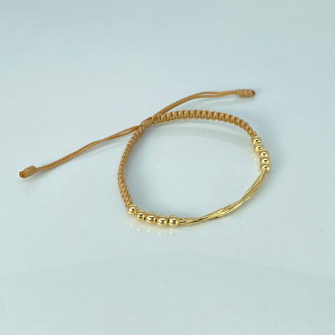 Pulsera tejida Herraje Entorchado / BL 10uni 4mm / Hilo Beige Oro amarillo 1,13 Gr †