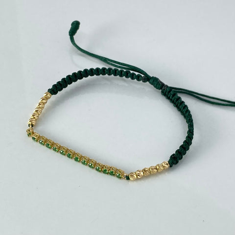 Pulsera tejida Herraje Circones Verdes / BD 12uni 3mm / Hilo Verde Oro amarillo 1,21 Gr
