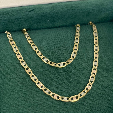 Cadena ● Escalera Plana Diamantada Tres oros 18k 5,67 Gr / 2,6 mm / 60 Cm *