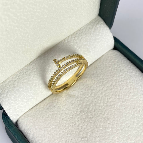 Anillo Clavo Circones Blancos Oro amarillo 18k / Talla 7 1/4 / 2,73 Gr