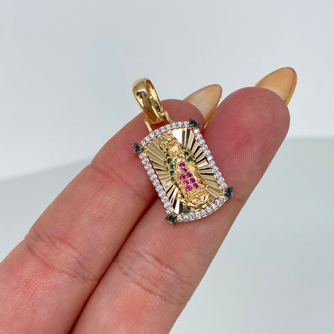 Dije Virgen Guadalupe Diamantado Circones Blancos  Oro amarillo 4,05 Gr / 3 Cm †