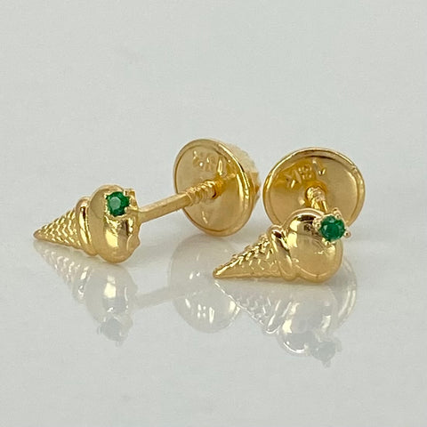 Topos Cono Helado Circon Verde Oro amarillo 18k 0,73 Gr / 4 mm  *