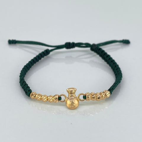Pulsera tejida Herraje Bolsa Dinero / BD 10uni 3mm / Hilo Verde Oro amarillo 18k 0,85 Gr *