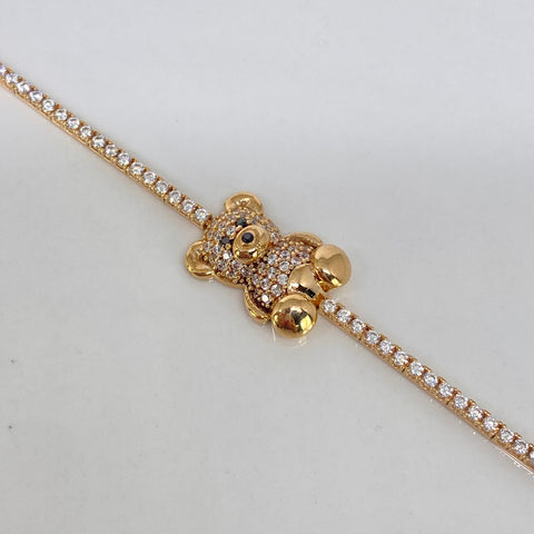 Pulso ● Tennis Herraje Oso Circones Blancos Oro amarillo 18k +4 / 5,85 Gr / 1,6 mm / 18,2 Cm †