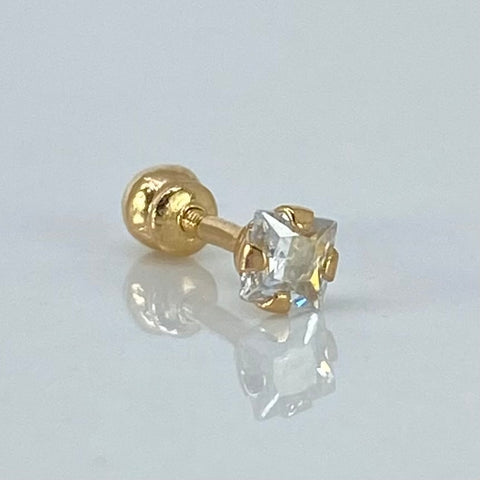 Piercing Circon Cuadrado / Oro Amarillo 18k (Joya) / 3.5mm / 0,28gr / 1.1cm / (Oreja) †