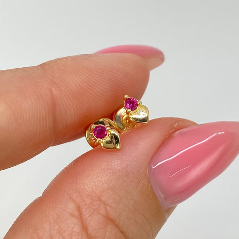 Topos Corazon Circon Fucsia Oro amarillo 18k 0,6 Gr / 3,5 mm †