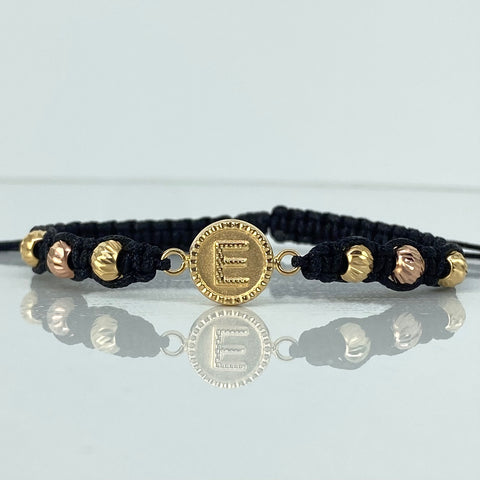 Pulsera tejida Herraje Letra E / BD 6uni 5mm  Oro amarillo y Oro rosa 18k 1,17 Gr *