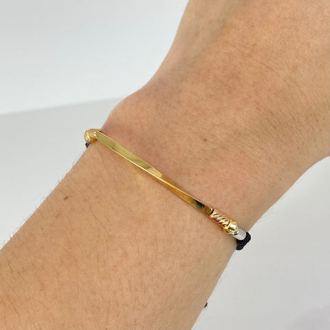 Pulsera tejida Tubo Entorchado BD 2uni 4mm Cilindros 4uni Hilo Negro Tres Oros 18k 1 Gr