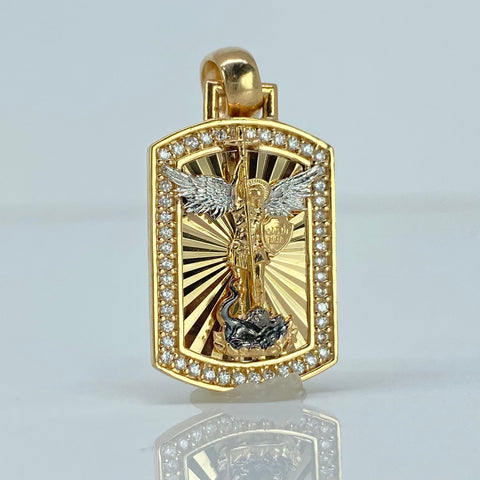 Dije Dije Placa San Miguel Arcangel Oro amarillo y Oro blanco 18k 4,60 Gr / 3 Cm *
