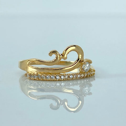Anillo Lineas Curvas Churumbela Circones Blancos Oro amarillo 18k / Talla 6 1/2 / 1,5 Gr †