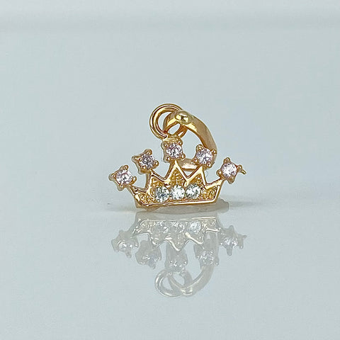 Dije Corona Circones Blancos Rosas Oro amarillo 18k 0,67 Gr / 1,5 Cm  *