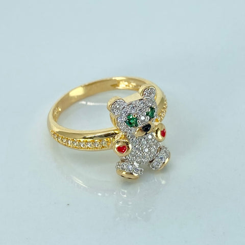 Anillo Oso Circones Blancos Oro amarillo y Oro blanco 18k / Talla 7 3/4 / 4,64 Gr