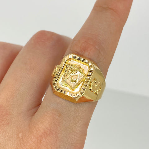 Anillo Sello Cartas Signo Dolar Oro amarillo 18k / Talla 10 1/2 / 3,45 Gr *